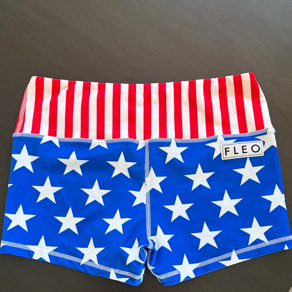 Fleo Red White and Blue Star-Striped Athletic Booty Shorts